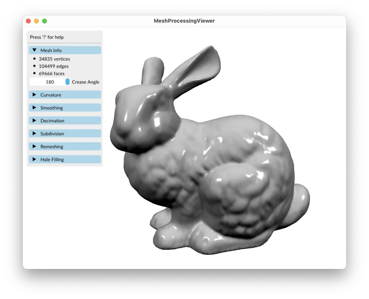MeshProcessingViewer showing the Stanford bunny.